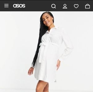 White cotton mini shirt dress with belt
